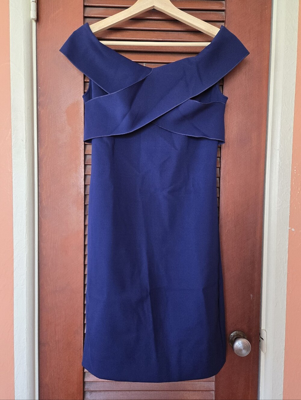 Ralph Lauren Purple Label Dark Blue Off-Shoulder Cross-Front Sheath Dress, US 6 - Picture 2 of 11